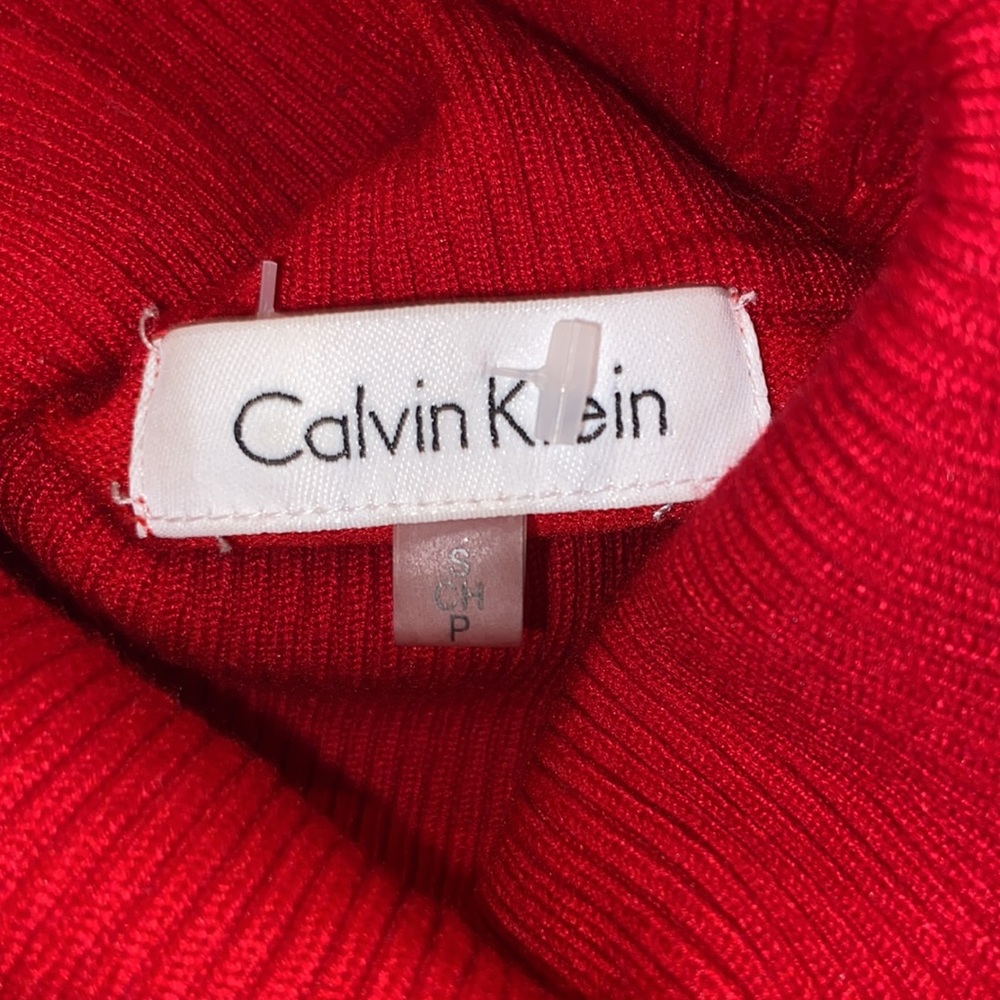 Calvin Klein NWOT Size Small Red/Black Colorblock Turtleneck Sweater - Picture 2 of 2